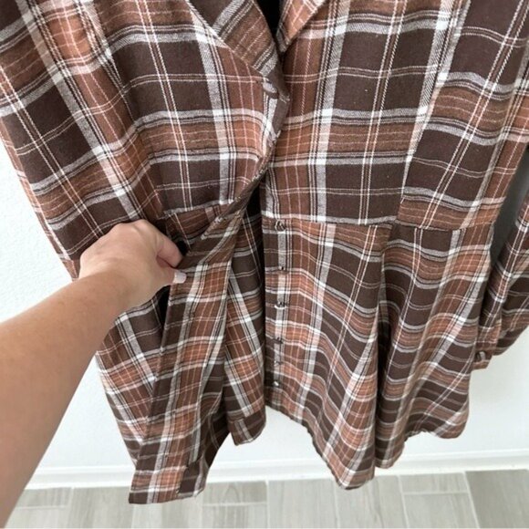 Lulus Autumnal Attitude Brown Plaid Skater Mini Dress Size XL - Picture 9 of 11